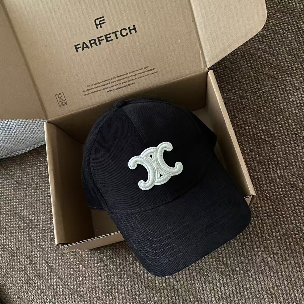 Celine Triomphe Corduroy Baseball Cap in Black
